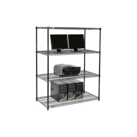 Global Equipment Nexel     4-Shelf Wire Computer LAN Workstation, 48"W x 24"D x 63"H, Black 695408BK